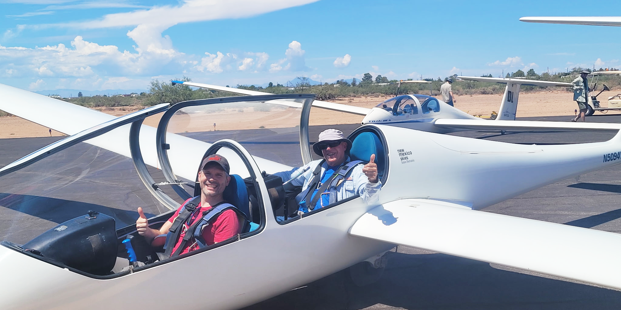 Chris sitting in a glider before a flight in Alamogordo, New Mexico