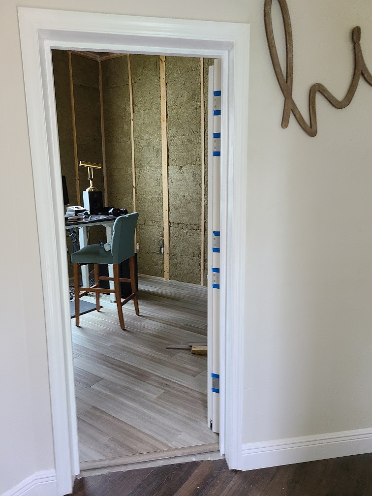 Custom heavy studio door during construction