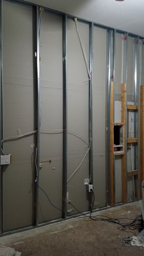Wall cavity exposed during studio demolition